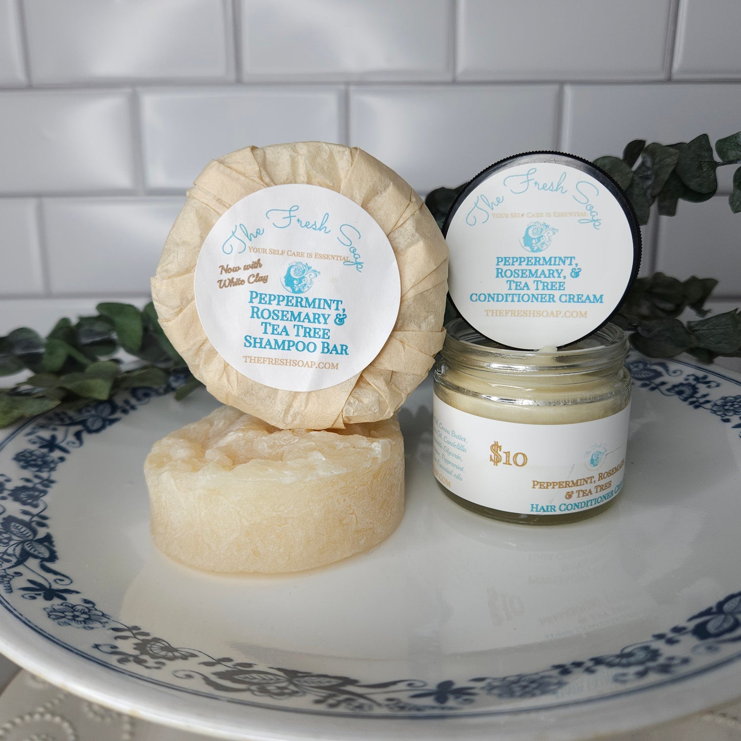 Peppermint, Rosemary, and Tea Tree Shampoo Bar and Hair Conditioner Cream