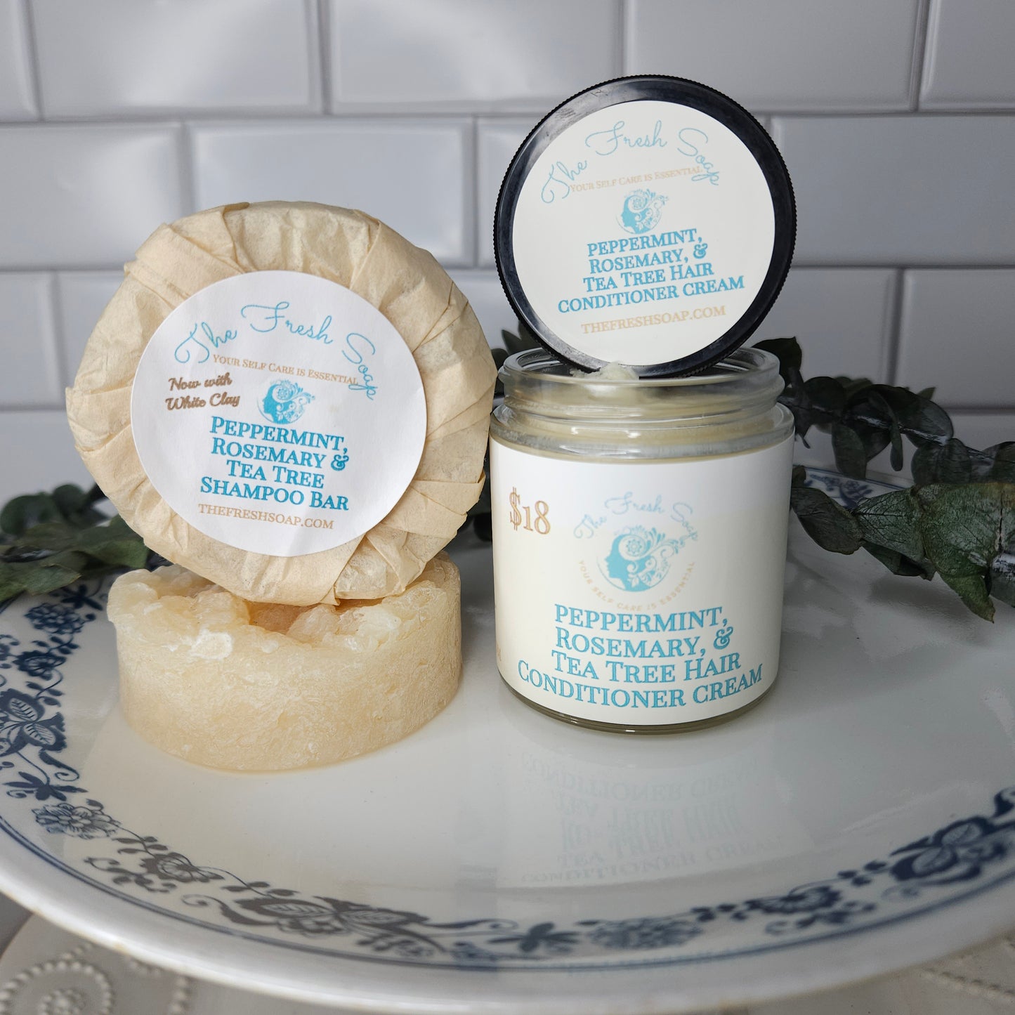 Peppermint, Rosemary, and Tea Tree Shampoo Bar and Hair Conditioner Cream